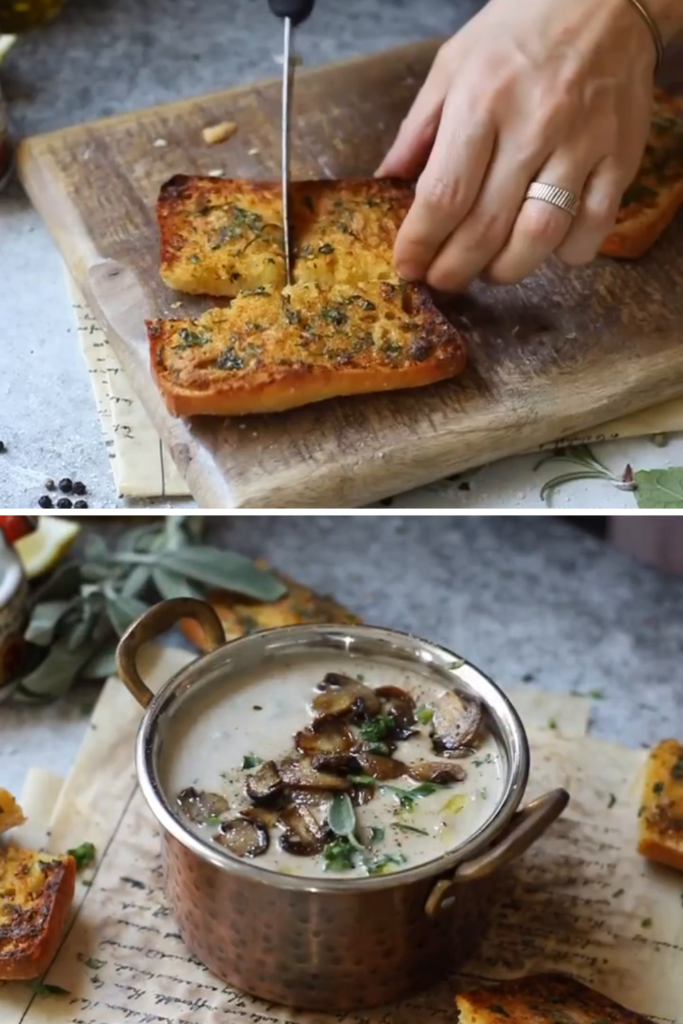 Turkuaz Kitchen Mushroom Soup With Garlic Bread