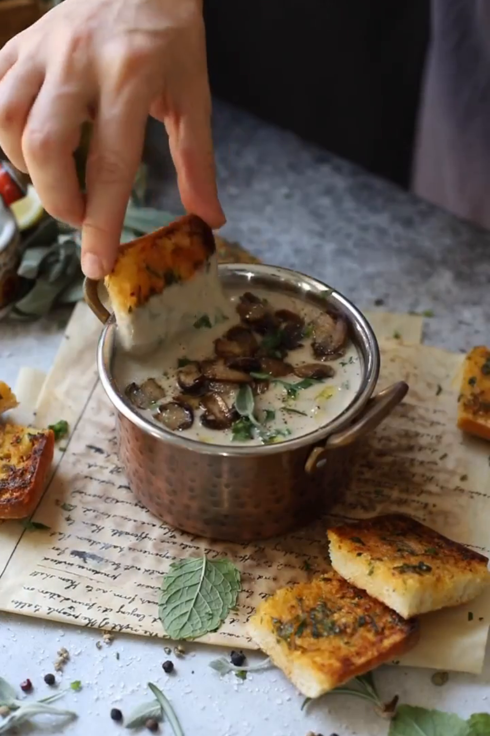 Turkuaz Kitchen Mushroom Soup With Garlic Bread