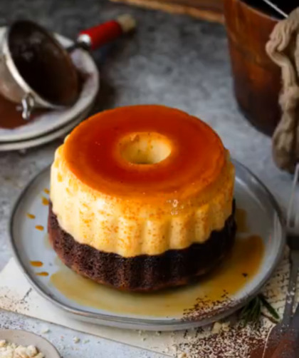 Turkuaz Kitchen Creme Caramel Flan and Chocolate Sponge Cake