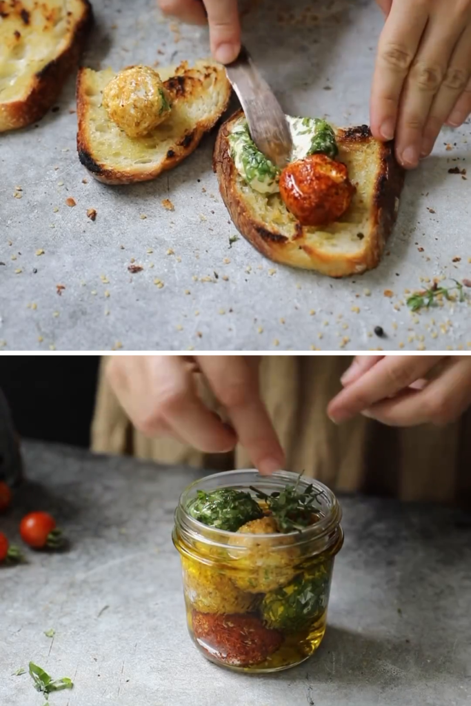 Turkuaz Kitchen Marinated Labneh Balls with Tomato Toast